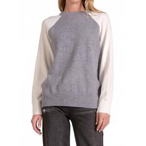 NEW ELAN tatum crewneck sweater in gray/white colorblock